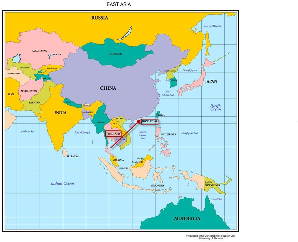 Dòlar de Hong Kong en el mapa d'àsia